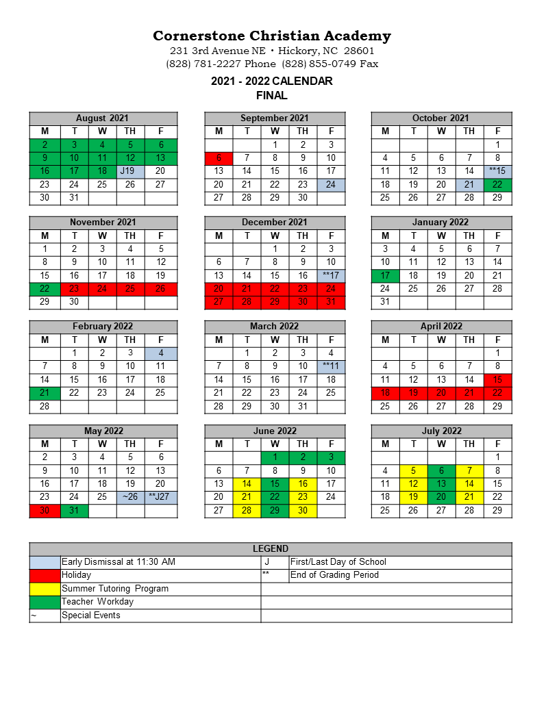 Schedule & Calendar Cornerstone Counseling Center, Institute